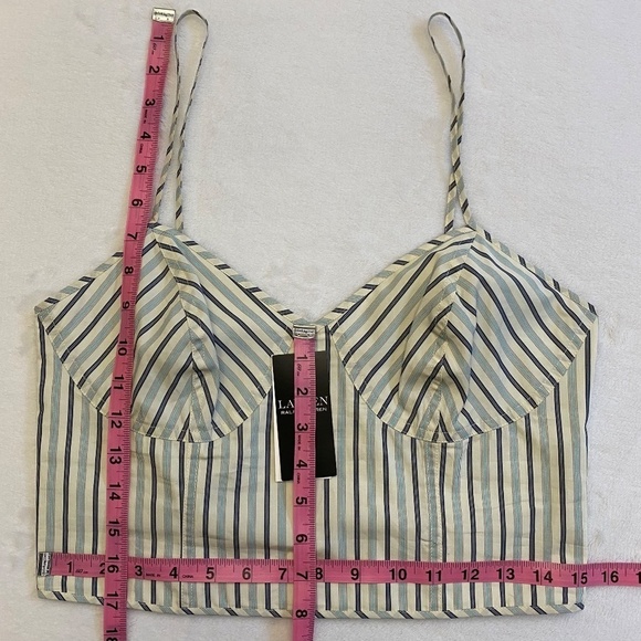 Lauren by Ralph Lauren, Bustier, Blue/White Vertical Stripes, V-Neck, Size 8 NWT - Picture 7 of 12
